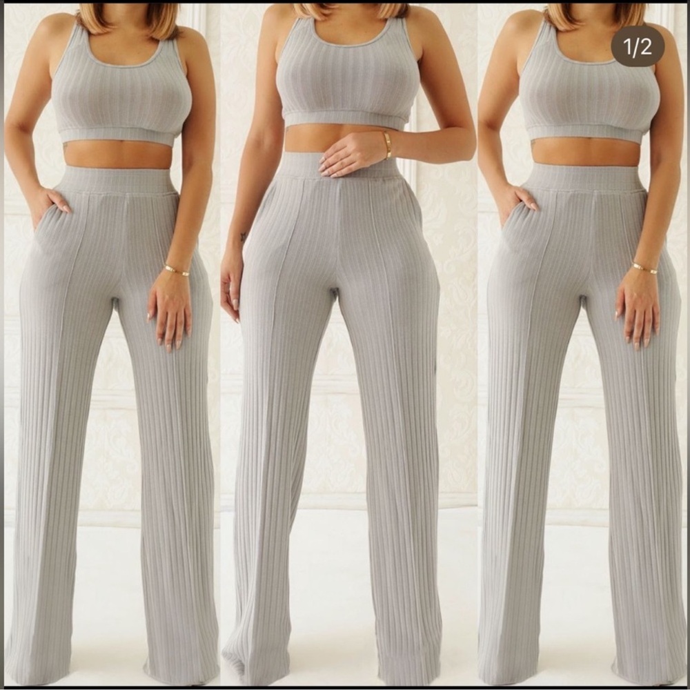 Ricki brazil high waist ribbed knit trouser wide leg pant